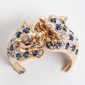 Sapphire and Diamond Panther Ring 14K Yellow Gold